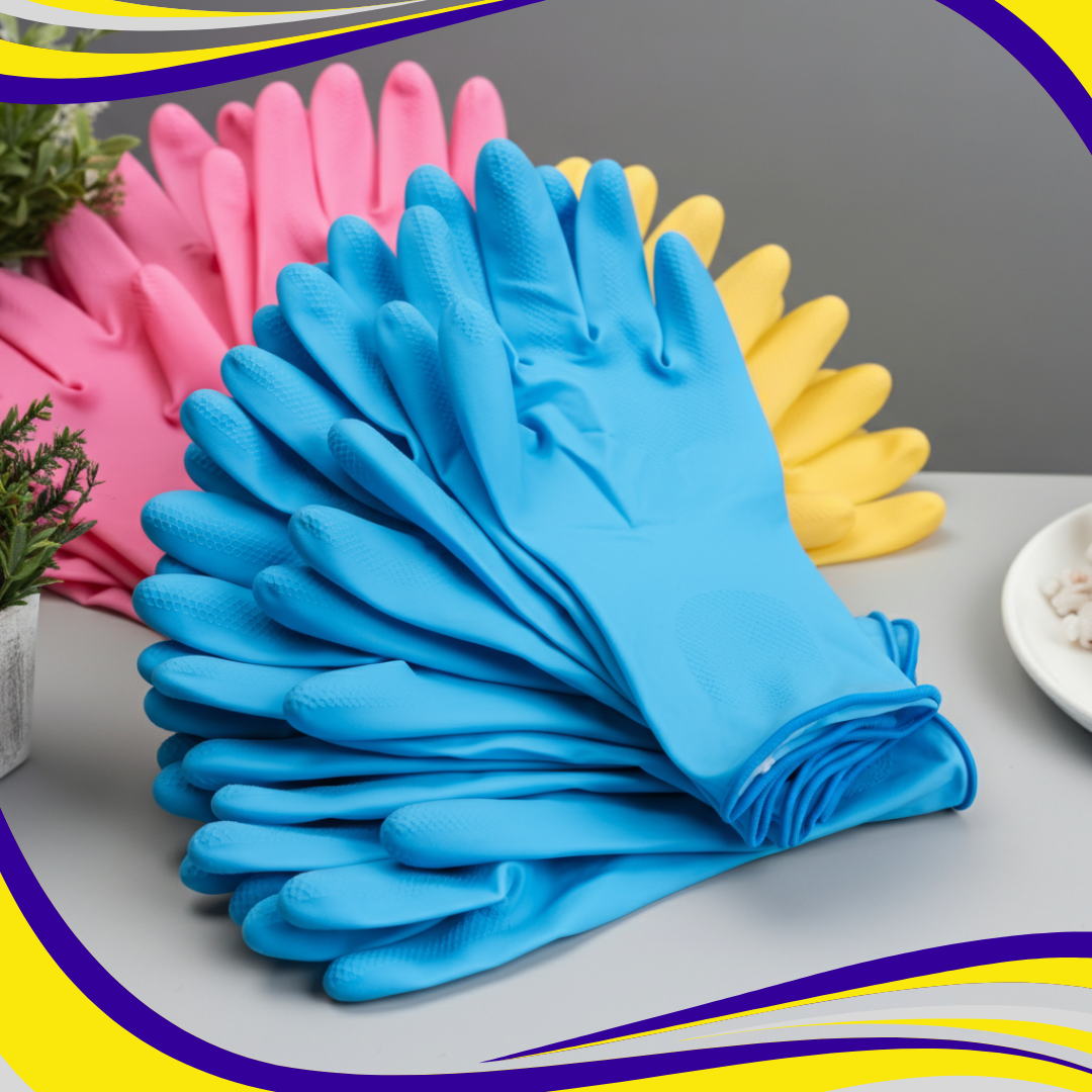 Rubber Marigold Type Gloves Blue (Pack of 12)